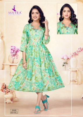 Mayra by Sugar pure heavy chanderi printed umbrella kurti catalogue kurtis catalogs