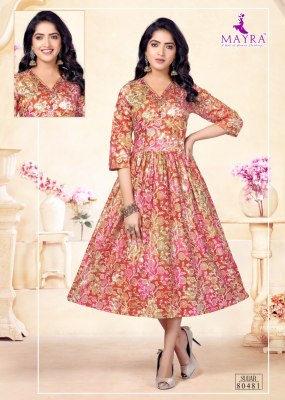 Mayra by Sugar pure heavy chanderi printed umbrella kurti catalogue kurtis catalogs