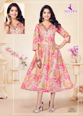 Mayra by Sugar pure heavy chanderi printed umbrella kurti catalogue kurtis catalogs