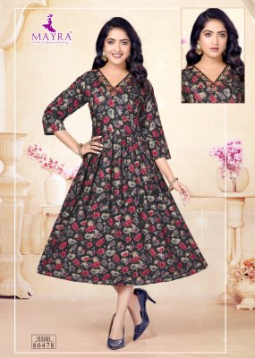 Mayra by Sugar pure heavy chanderi printed umbrella kurti catalogue kurtis catalogs