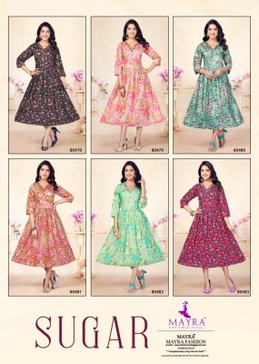 Mayra by Sugar pure heavy chanderi printed umbrella kurti catalogue kurtis catalogs