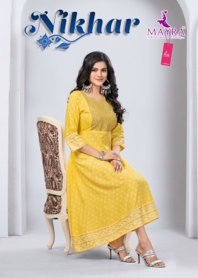 Mayra by nikhar pure heavy embroidered umbrellas concept kurti catalogue at affordable price  Mayra Kurtis