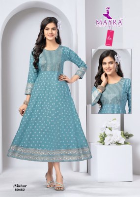 Mayra by nikhar pure heavy embroidered umbrellas concept kurti catalogue at affordable price  kurtis catalogs