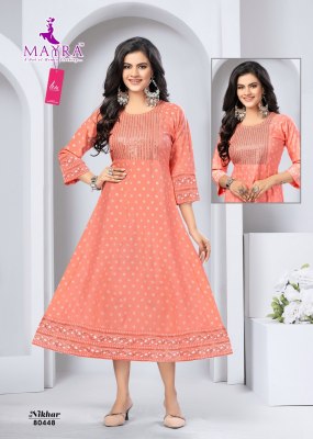 Mayra by nikhar pure heavy embroidered umbrellas concept kurti catalogue at affordable price  kurtis catalogs