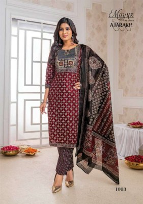 Mayur Creation Ajarakh Pure Azrakh Cotton Kurti Pant Dupatta Set Wholesale Kurti  readymade suit catalogs