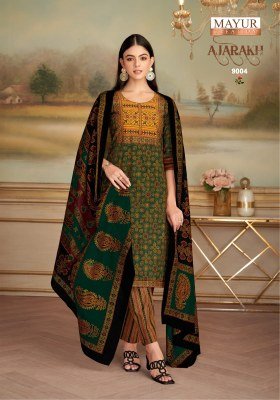 Mayur Creation Ajarakh Vol 9 Pure Cotton Printed Kurti with Neck Embroidery Pant Set Wholesale kurtis catalogs