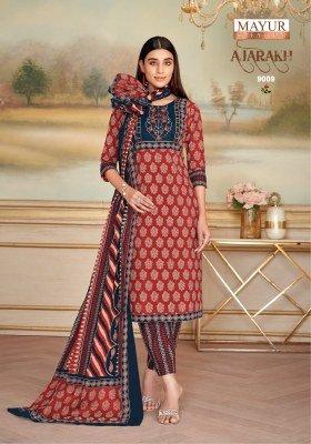 Mayur Creation Ajarakh Vol 9 Pure Cotton Printed Kurti with Neck Embroidery Pant Set Wholesale kurtis catalogs