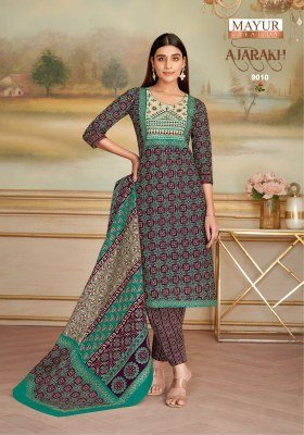 Mayur Creation Ajarakh Vol 9 Pure Cotton Printed Kurti with Neck Embroidery Pant Set Wholesale kurtis catalogs