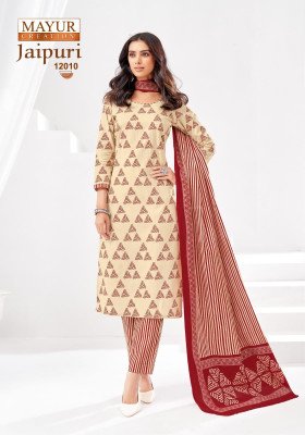 Mayur Creation Jaipuri Vol 12 Fabric Cotton  unstitched dress material including top bottom and dupatta Wholesale dress material catalogs