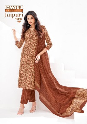 Mayur Creation Jaipuri Vol 12 Fabric Cotton  unstitched dress material including top bottom and dupatta Wholesale dress material catalogs