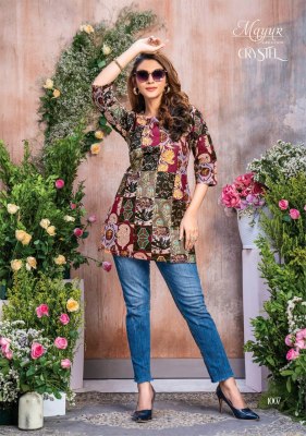 Mayur by Crystel Vol 1 heavy printed trendy short tunic catalogue at low rate western wear catalogs