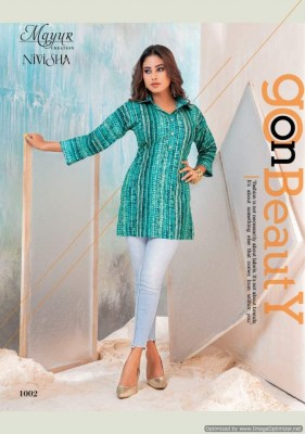 Mayur by Nivisha vol 1 heavy reyon foil printed tunic style kurti catalogue at low rate kurtis catalogs