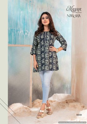 Mayur by Nivisha vol 1 heavy reyon foil printed tunic style kurti catalogue at low rate kurtis catalogs