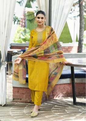 Meera by OSSM viscose silk heavy embroidered kurti pant and dupatta catalogue at low rate readymade suit catalogs