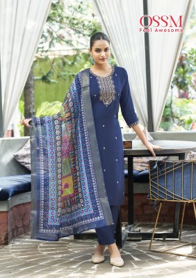 Meera by OSSM viscose silk heavy embroidered kurti pant and dupatta catalogue at low rate readymade suit catalogs