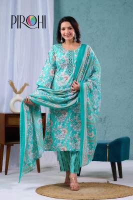 Meera by Pirohi  Cotton Printed Full Size Top bottom with dupatta collection at low rate readymade suit catalogs