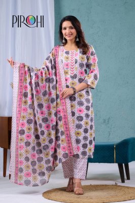 Meera by Pirohi  Cotton Printed Full Size Top bottom with dupatta collection at low rate readymade suit catalogs