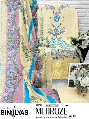 Mehroze vol 1 by Binilyas Pure Heavy Cotton Designer karachi suit collection in law rate salwar kameez catalogs