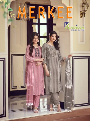 Merkee by Karissa Liva premium reyon Designer kurti pant and dupatta at wholesale rate 