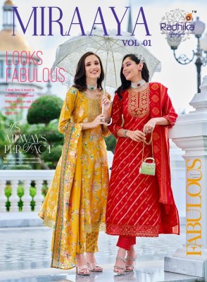 Miraya vol 1 by Radhika life style schimer foil printed  flared suit catalogue at affordable rate Radhika Lifestyle