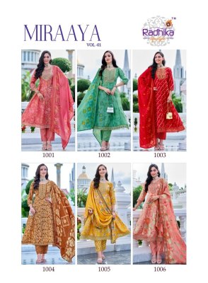 Miraya vol 1 by Radhika life style schimer foil printed  flared suit catalogue at affordable rate readymade suit catalogs