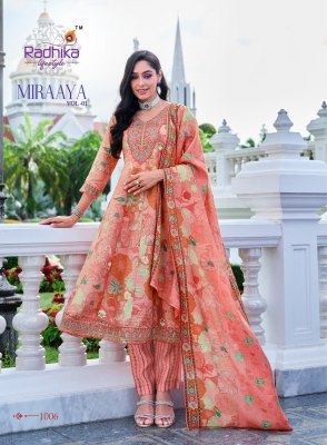 Miraya vol 1 by Radhika life style schimer foil printed  flared suit catalogue at affordable rate readymade suit catalogs