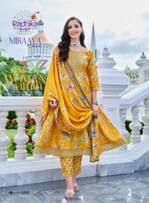 Miraya vol 1 by Radhika life style schimer foil printed  flared suit catalogue at affordable rate readymade suit catalogs