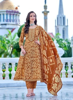 Miraya vol 1 by Radhika life style schimer foil printed  flared suit catalogue at affordable rate readymade suit catalogs