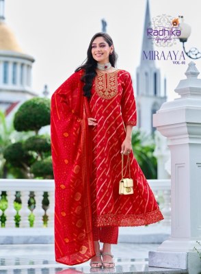 Miraya vol 1 by Radhika life style schimer foil printed  flared suit catalogue at affordable rate readymade suit catalogs