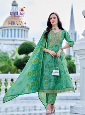 Miraya vol 1 by Radhika life style schimer foil printed  flared suit catalogue at affordable rate readymade suit catalogs