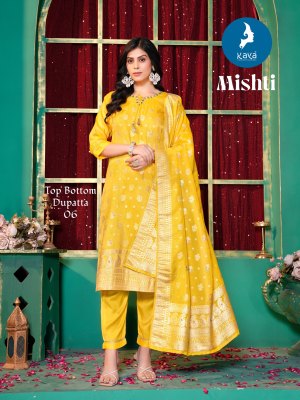 Mishti by Kaya Silk Jacquard Simmer Straight Top Bottom and dupatta collection at affordable rate   readymade suit catalogs
