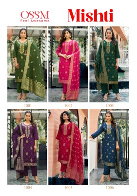 Mishti by Ossm Pure viscos dola silk fancy Kurti pant and dupatta collection readymade suit catalogs