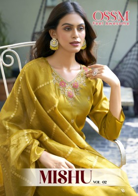 Mishu Vol 2 by OSSM Premium Fancy Embroidered Kurti Pant and Dupatta collection with amaviexpo wholesale catalogs