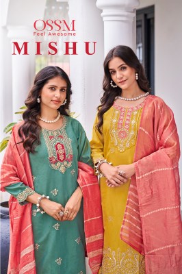 Mishu by Ossm premium heavy embroidered kurti pant and dupatta catalogue at amaviexpo readymade suit catalogs