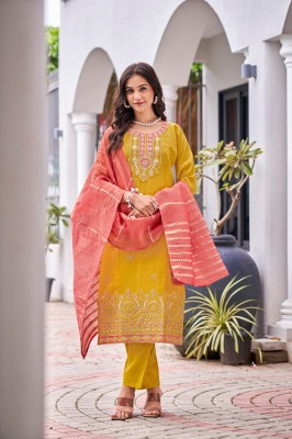 Mishu by Ossm premium heavy embroidered kurti pant and dupatta catalogue at amaviexpo readymade suit catalogs