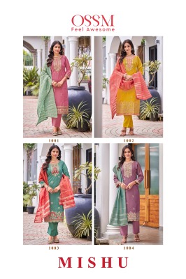 Mishu by Ossm premium heavy embroidered kurti pant and dupatta catalogue at amaviexpo readymade suit catalogs