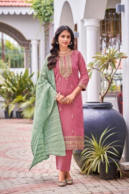 Mishu by Ossm premium heavy embroidered kurti pant and dupatta catalogue at amaviexpo readymade suit catalogs