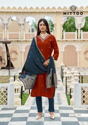 Mittoo Alankar Design 6 Viscose Weaving Kurti Set with Hand Threadwork Cotton Lycra Bottom And Pure Muslin Jacquard Dupatta Wholesale kurtis catalogs