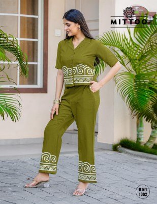 Mittoo Elegant Ruby Cotton Slub Kurta with Thread Work and Matching Bottom Wholesale co ord set catalogs
