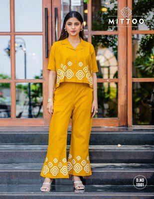 Mittoo Elegant Ruby Cotton Slub Kurta with Thread Work and Matching Bottom Wholesale co ord set catalogs