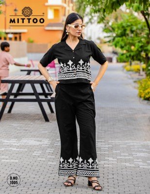 Mittoo Elegant Ruby Cotton Slub Kurta with Thread Work and Matching Bottom Wholesale co ord set catalogs