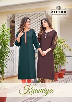 Mittoo Kaamiya Heavy Rayon Kurti Collection Elegant Embroidered Kurtis And Wholesale Mittoo Kurti catalogue 