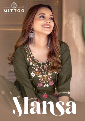 Mittoo Mansa Exclusive Viscose Handwork Kurti with Pant and Muslin Jacquard Dupatta Wholesale wholesale catalogs