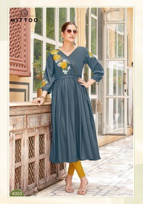 Mittoo Nora  Designer Heavy Rayon Kurti with Thread And Hand Embroidery Wholesale kurtis catalogs