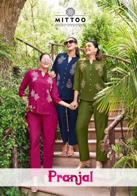 Mittoo Pranjal Viscose Kurti Catalogs Top And Bottom Set Weaving And Handwork Elegance Wholesale kurtis catalogs