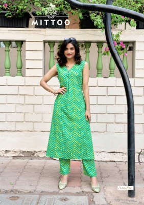 Mittoo Saffron Rayon Printed Kurti with Sleeve Design and Attached Rayon Bottom Wholesale kurtis catalogs