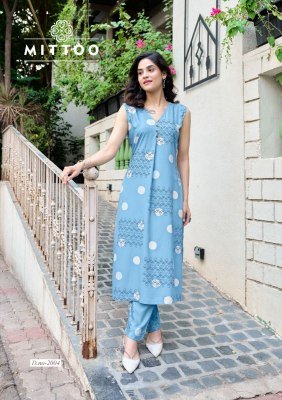 Mittoo Saffron Rayon Printed Kurti with Sleeve Design and Attached Rayon Bottom Wholesale kurtis catalogs