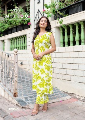 Mittoo Saffron Rayon Printed Kurti with Sleeve Design and Attached Rayon Bottom Wholesale kurtis catalogs