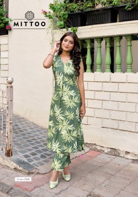 Mittoo Saffron Rayon Printed Kurti with Sleeve Design and Attached Rayon Bottom Wholesale kurtis catalogs