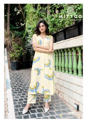 Mittoo Saffron Rayon Printed Kurti with Sleeve Design and Attached Rayon Bottom Wholesale kurtis catalogs